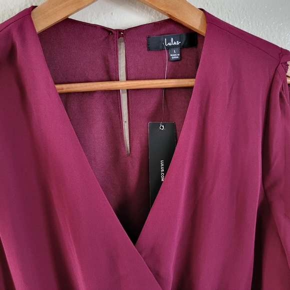 Luck and Love Burgundy Long Sleeve Lulu's Romper. - Picture 6 of 9